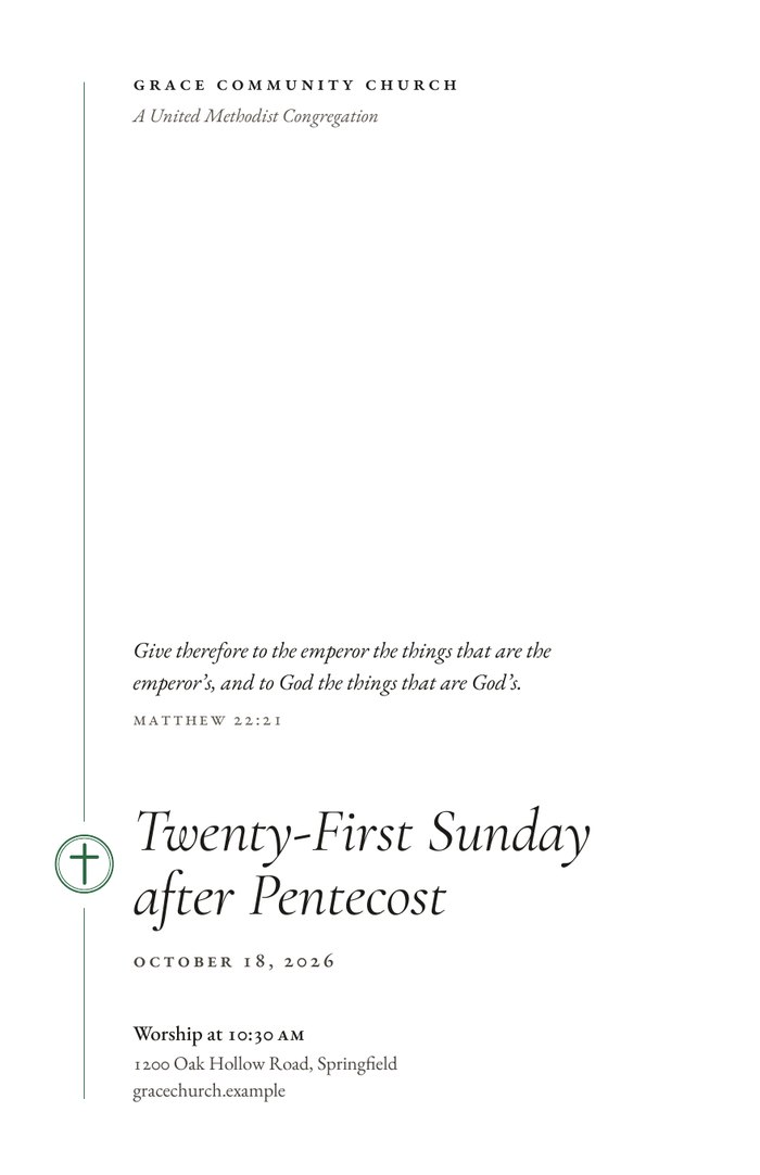 A bulletin cover in the Chapel design.