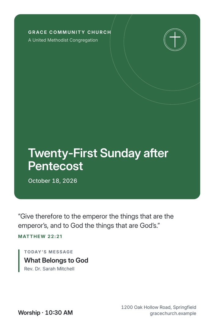 A bulletin cover in the Modern design.