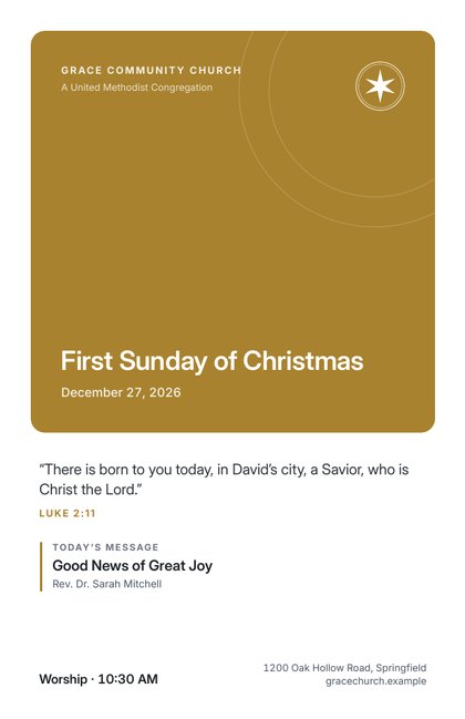 A Modern bulletin cover in Christmas colors.